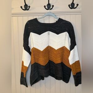FCT Chevron Knit Sweater Mustard Cream Gray Colorblock Long Sleeve Pullover 1X